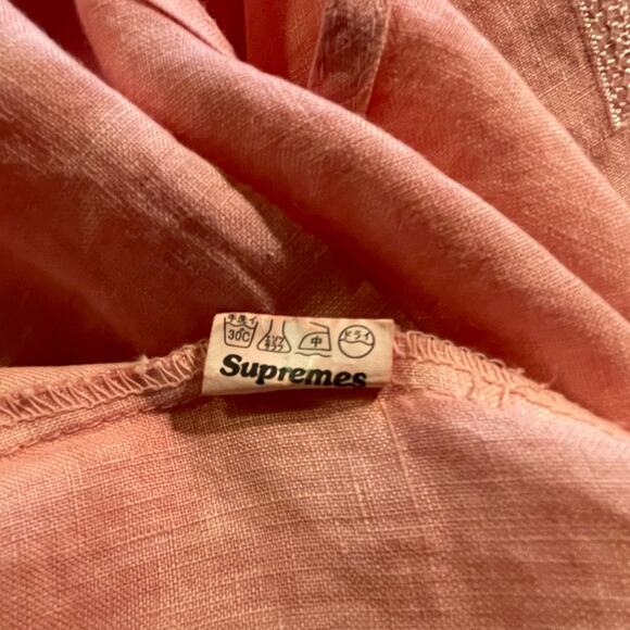 Linen Hemp Sleeveless Top Pink Embroidery Cottagecore Artsy Japanese M/L - Picture 13 of 14